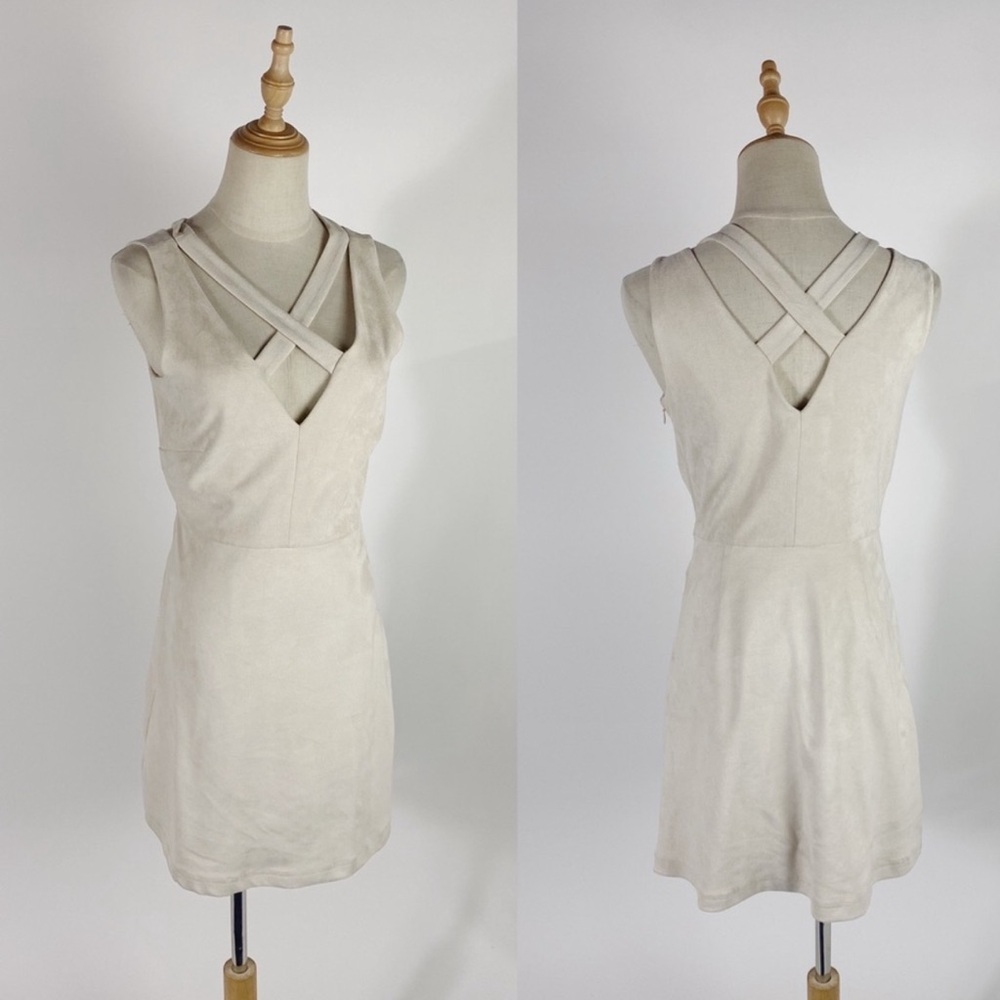 Wayf Cream Cross-Back Mini Dress
